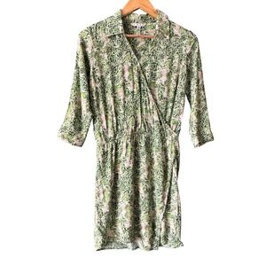Cabi Dress Women XS Green Leaf Print Faux Wrap Vacation Career Nature Casual
